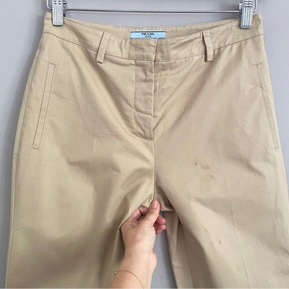 Prada Khaki Straight Leg Cotton Crop Capri Pants - 8 / Medium - Picture 3 of 16